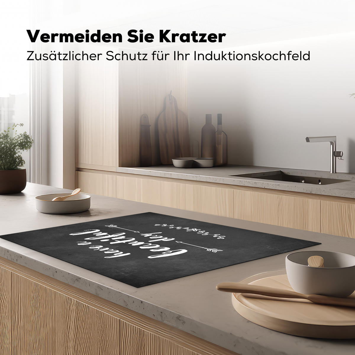 HERDABDECKPLATTE Zitat - Einen schönen Tag - Grau - Weiß Induktionsmatte 77x59 cm - Anthrazit, Kunststoff (77/59/0.2cm) - MuchoWow