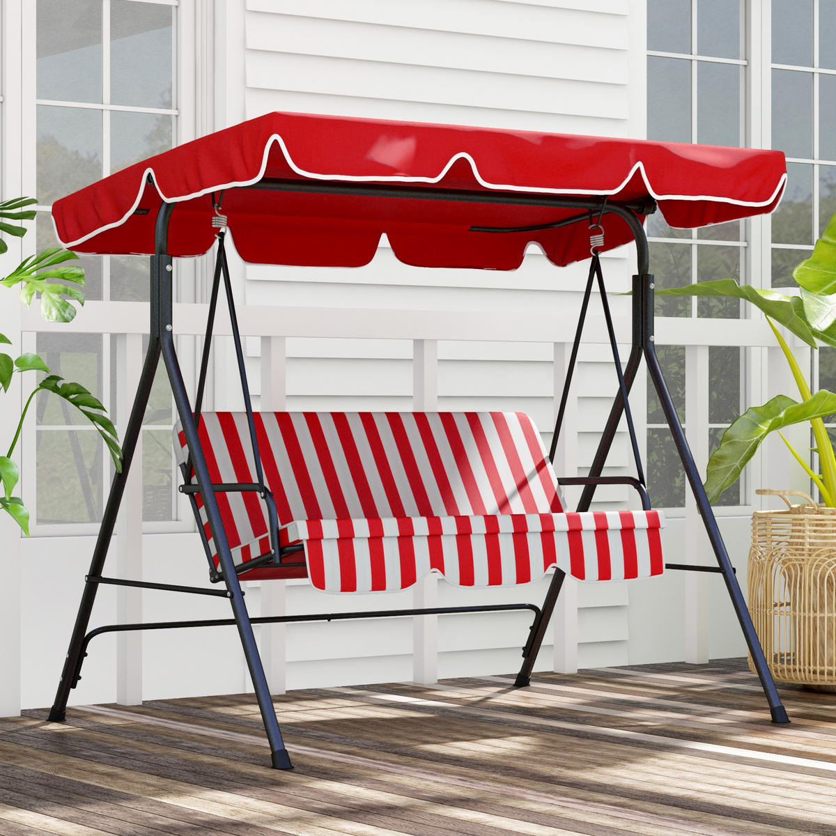 HOLLYWOODSCHAUKEL DE-15264 3-Sitzer mit verstellbarem Dach Rot - Rot, Metall (110/153/172cm) - ComfortXL