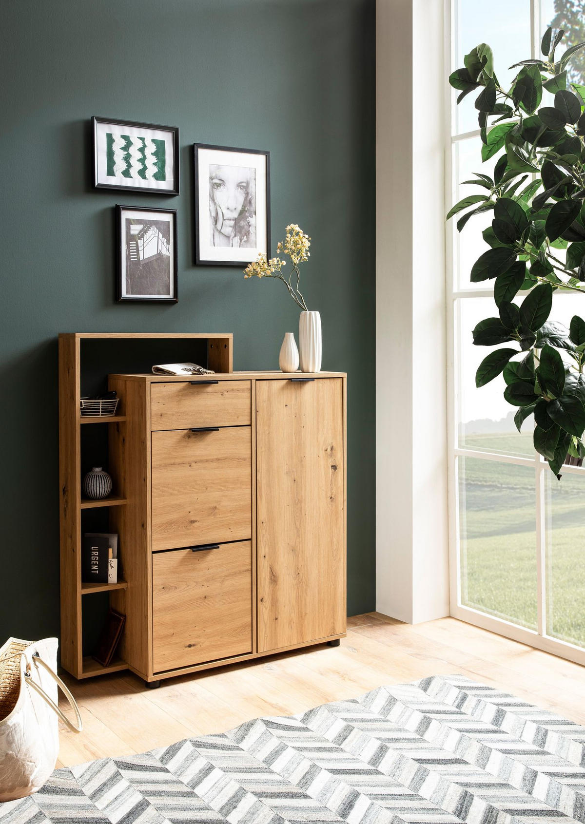 SCHUHSCHRANK – Eiche-Dekor, 98x110x30 cm, geschlossen, mit Schublade - Schwarz/Braun, Kunststoff (98/110/30cm) - KADIMA DESIGN