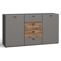 KOMMODE Oviedo graphit matt / Flagstaff Eiche 150 / 40 / 81cm - Graphitfarben/Braun, Holz/Holzwerkstoff (150/81/40cm) - Feldmann-Wohnen