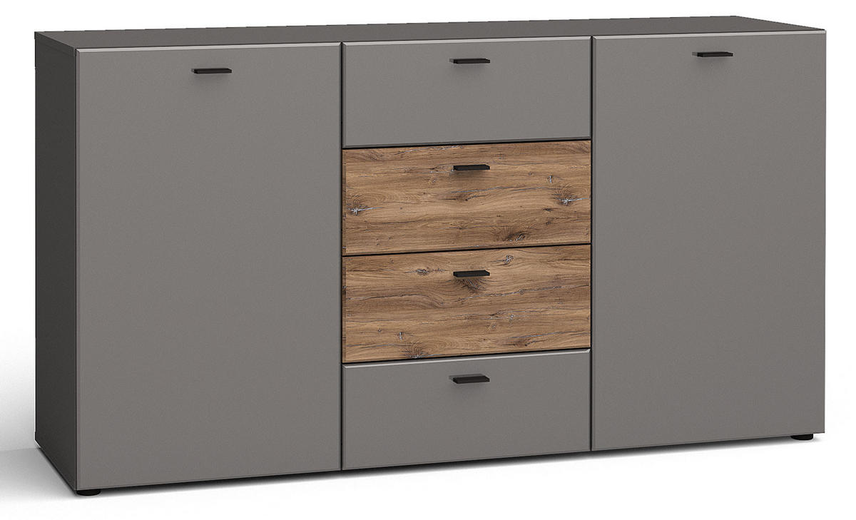 KOMMODE Oviedo graphit matt / Flagstaff Eiche 150 / 40 / 81cm - Graphitfarben/Braun, Holz/Holzwerkstoff (150/81/40cm) - Feldmann-Wohnen