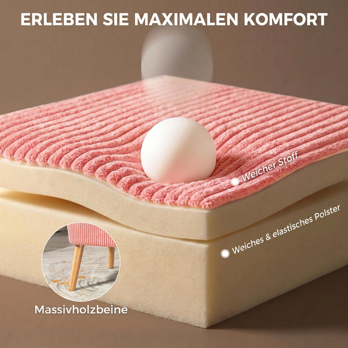 2-SITZER Sofa Rosa 117.0/56.5/77.0 cm - Rosa, Holz (56.5/77/117cm)