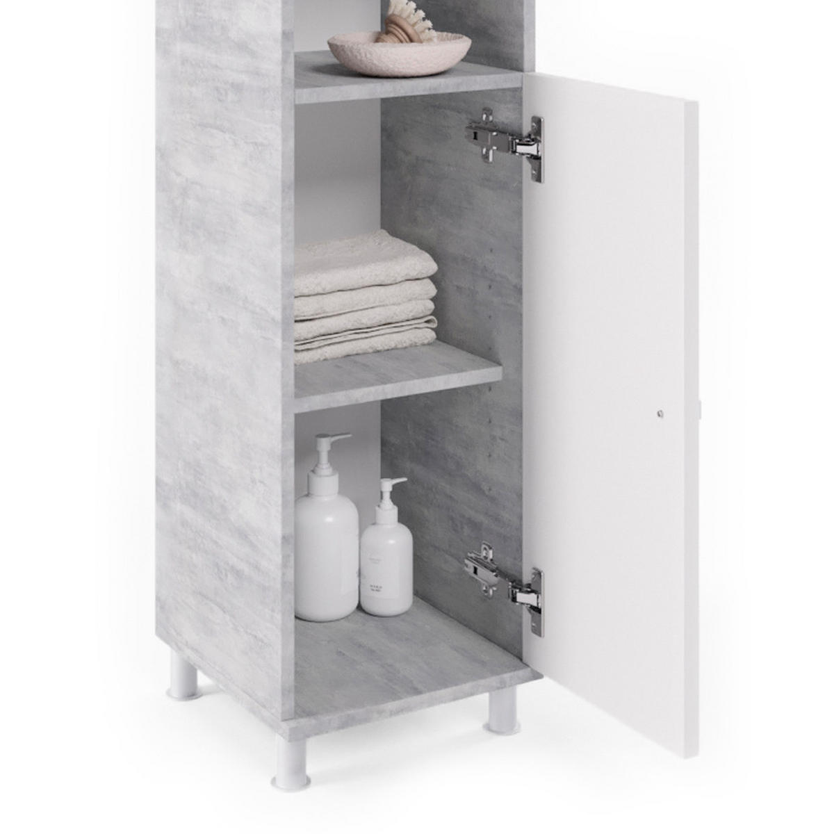 BADMÖBEL-SET Fynn Beton 4 Teile - Schieferfarben/Weiß, Holzwerkstoff (60/54/32cm) - Vicco