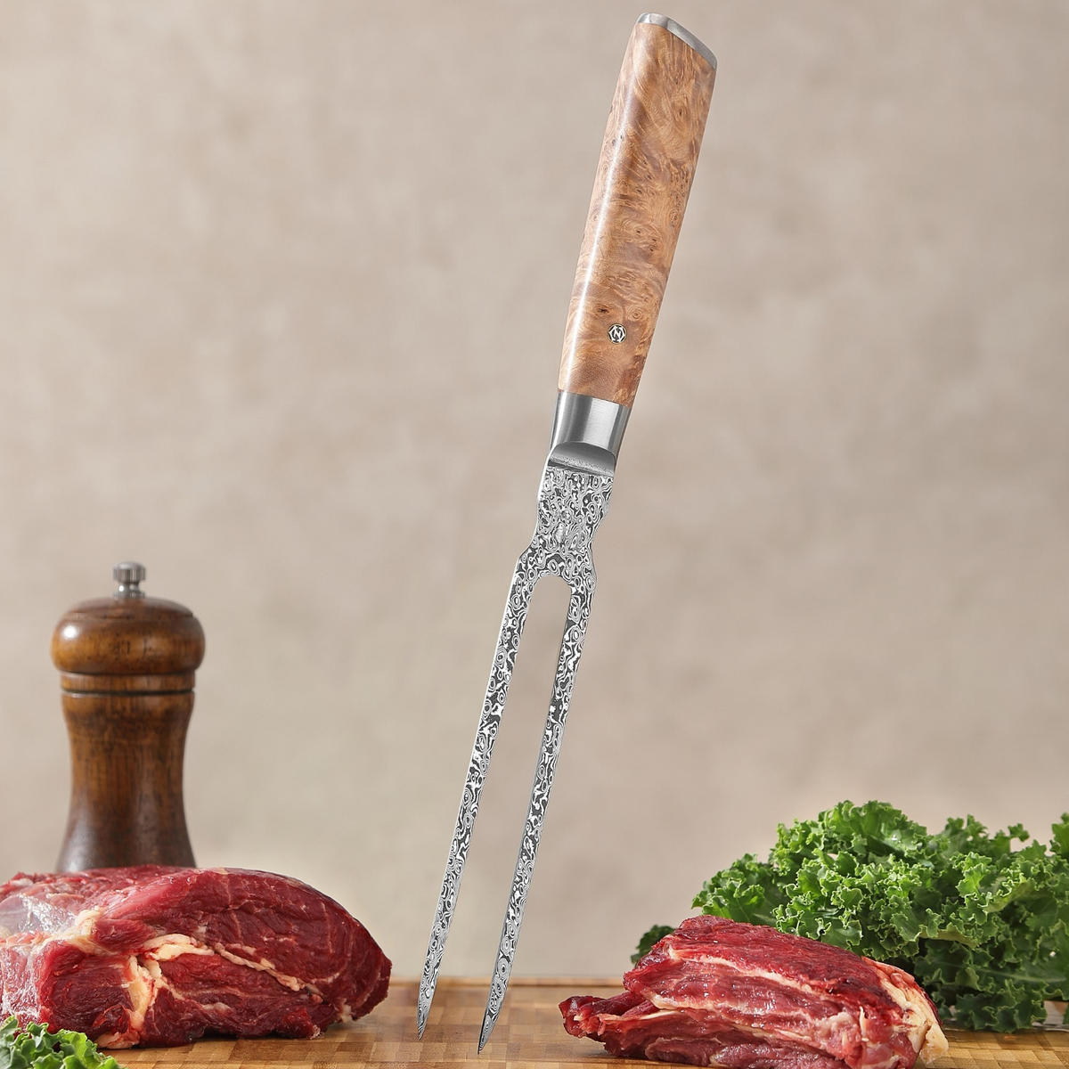 TRANCHIERGABEL 18 cm - Birkefarben, Holz/Metall (32cm) - Zayiko