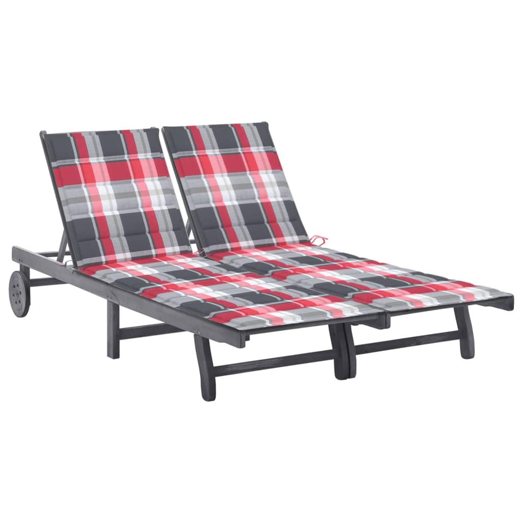2-PERSONEN-SONNENLIEGE mit Auflage Grau Akazie Massivholz - Grau, Holz (200/85/200cm) - furnicato
