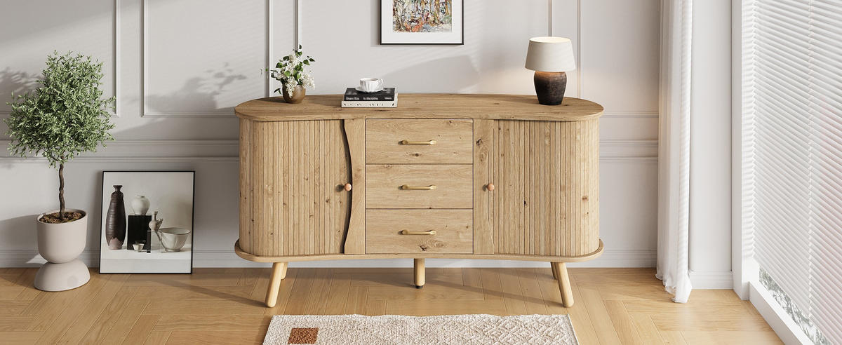 SIDEBOARD Erbsenform Rillenoptik - Naturfarben, Holzwerkstoff (150/75/36.5cm)