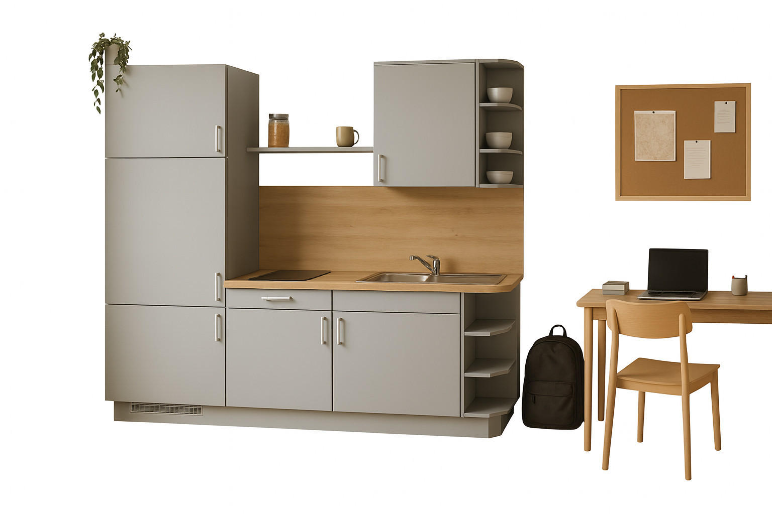 KÜCHENLEERZEILE „Chemnitz“ 190 cm – ohne E-Geräte – Steingrau – mit Zubehör - Edelstahlfarben/Grau, Holzwerkstoff/Metall (190/210/60cm) - GEBA