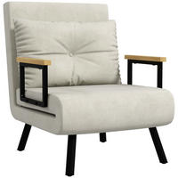 SCHLAFSESSEL, Einzelsofa mit Bettfunktion, Relaxsessel mit Rückenkissen Creme - Creme/Schwarz, Holz/Textil (63/81/73cm) - HOMCOM