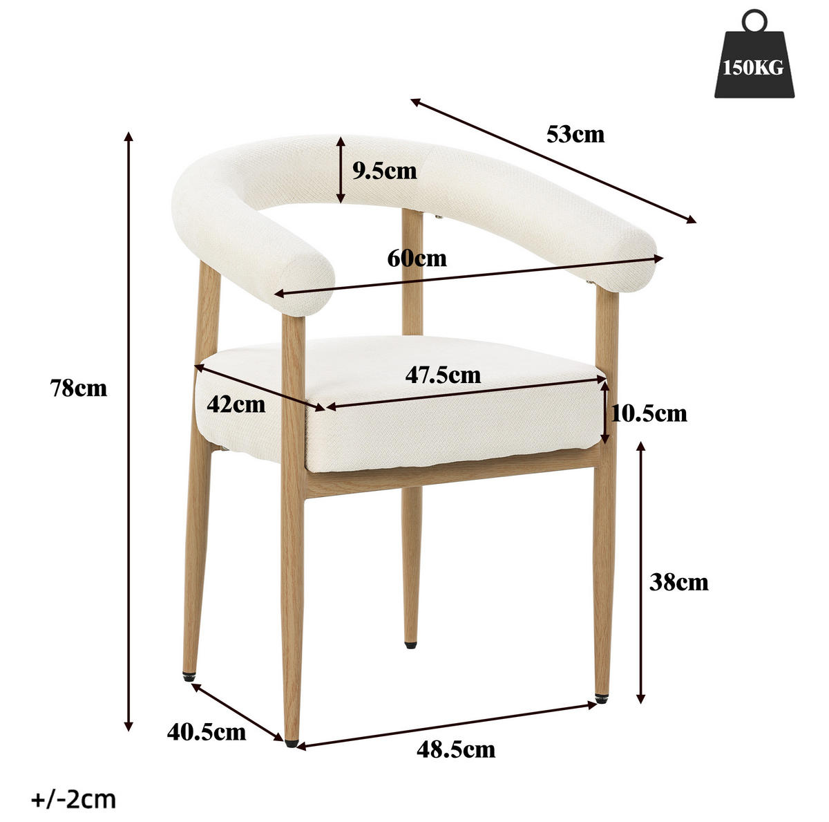 ESSZIMMERSTÜHLE 6er-Set gepolstert Metallgestell Weiß - Weiß, Holz (40.5/78/48.7cm) - Meubliv