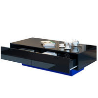 COUCHTISCH aus Spanplatte 115x55x34 cm Schwarz mit 2 Schubladen, LED-Beleuchtung und Hochglanzoptik - Schwarz, Holzwerkstoff (115/55/34cm) - Modfu