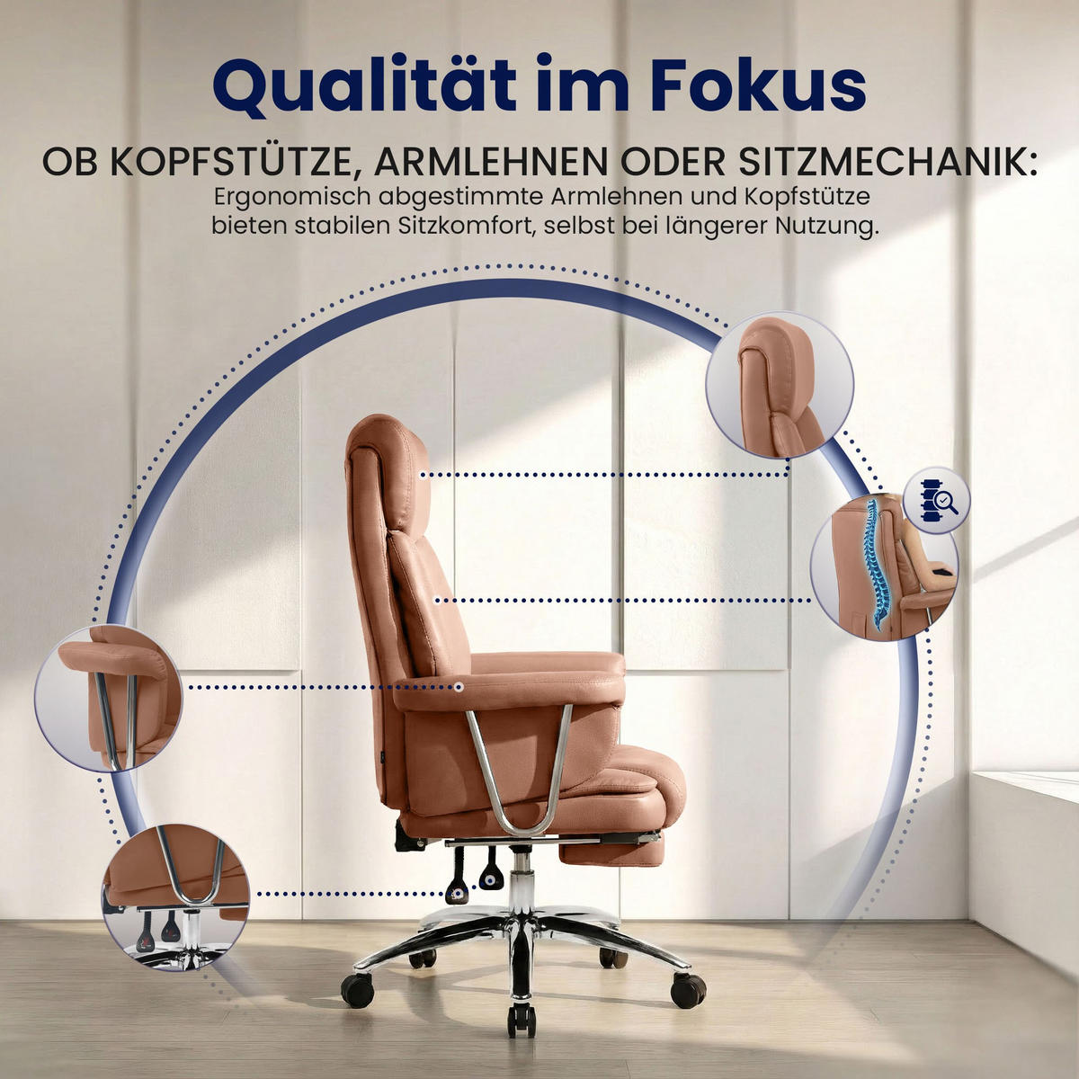 CHEFSESSEL Echtleder Braun - Chromfarben/Braun, Leder/Metall (78/114/66cm) - CLP