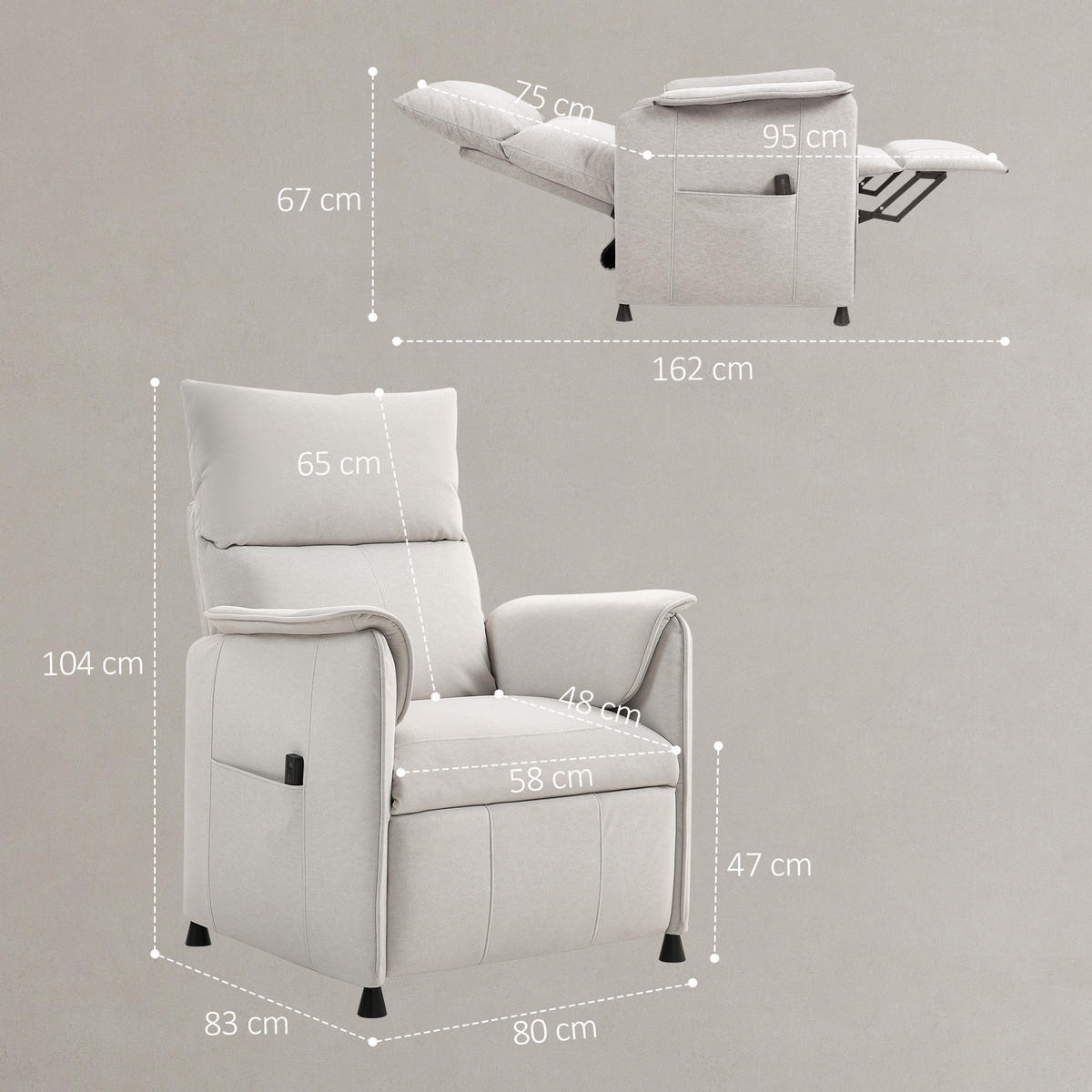 RELAXSESSEL Elektrisch Fernsehsessel mit Memory-Funktion, Cremeweiß - Weiß, Kunststoff (83/104/80cm) - HOMCOM