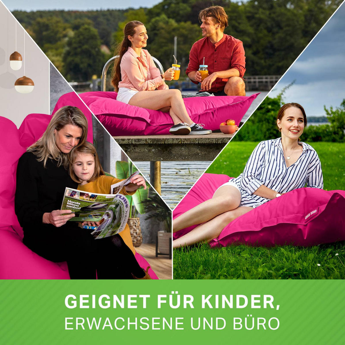 RIESEN-SITZSACK "Square" 140x180cm 380 L - Pink, Textil (140/25/180cm) - Green Bean