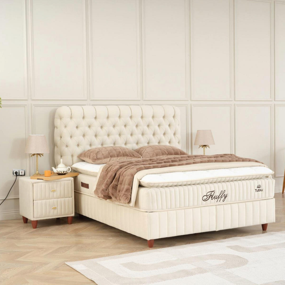 BOXBETT Fluffy Set Claud 140x200 - Beige, Holz (140/200cm) - Gowoll