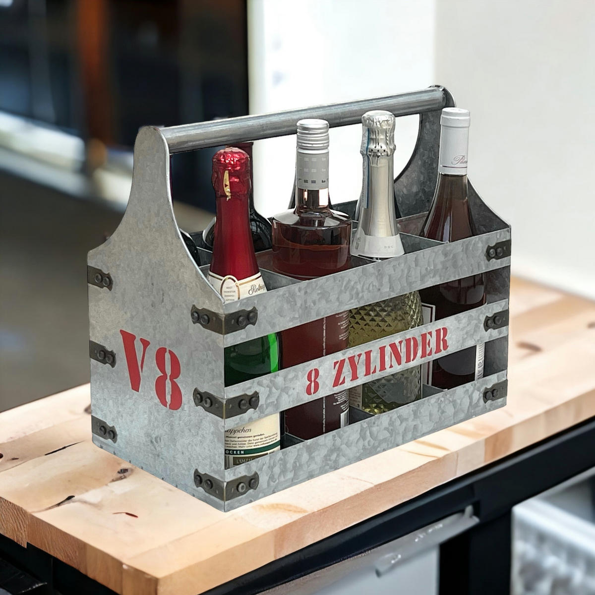 WEINTRÄGER Metall mit Öffner 8 Zylinder 96404 - Silberfarben, Metall (42/33/20cm) - DanDiBo