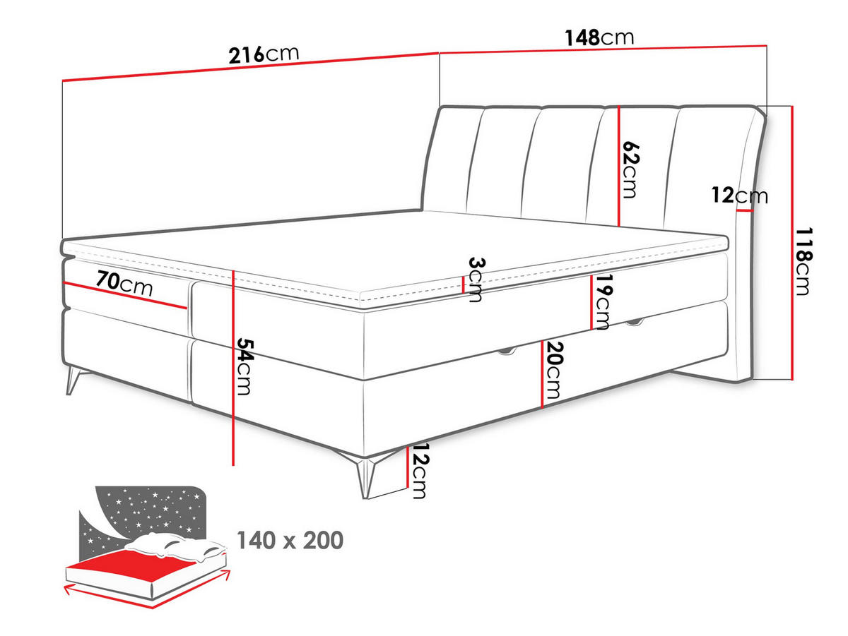 BOXBETT Forever - Schwarz/Grau, Holz/Textil (140/200cm) - MIRJAN24