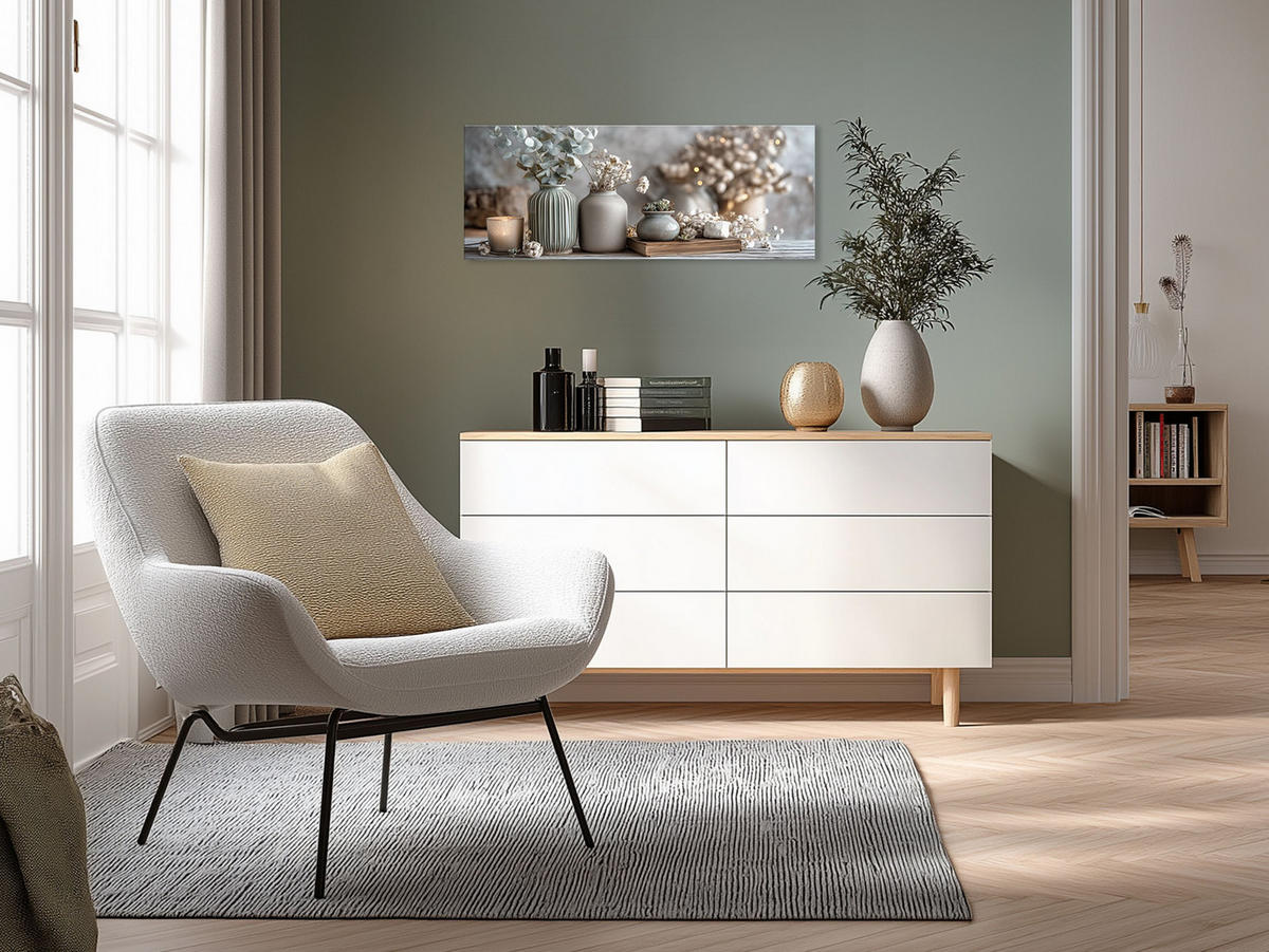 GLASBILD 80x30 cm Stillleben Eukalyptus salbeigrün - Beige, Glas (80/30cm) - artissimo