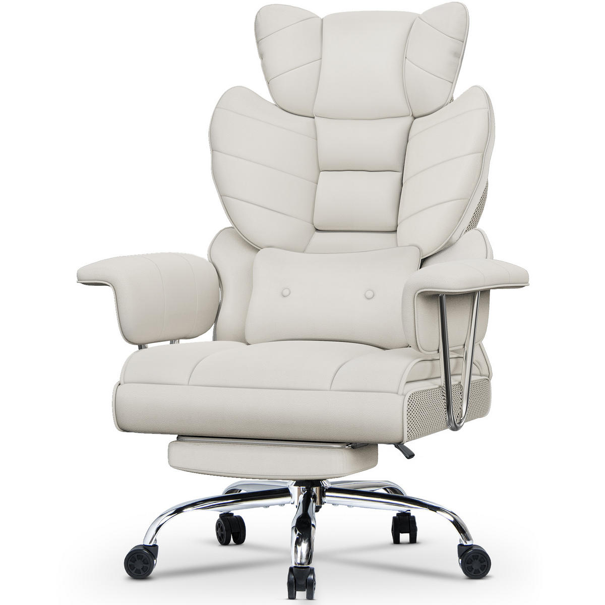 CHEFSESSEL ergonomisch, Leder, Fußstütze – Weiß - Weiß, Metall (58/128/50cm) - Rattantree