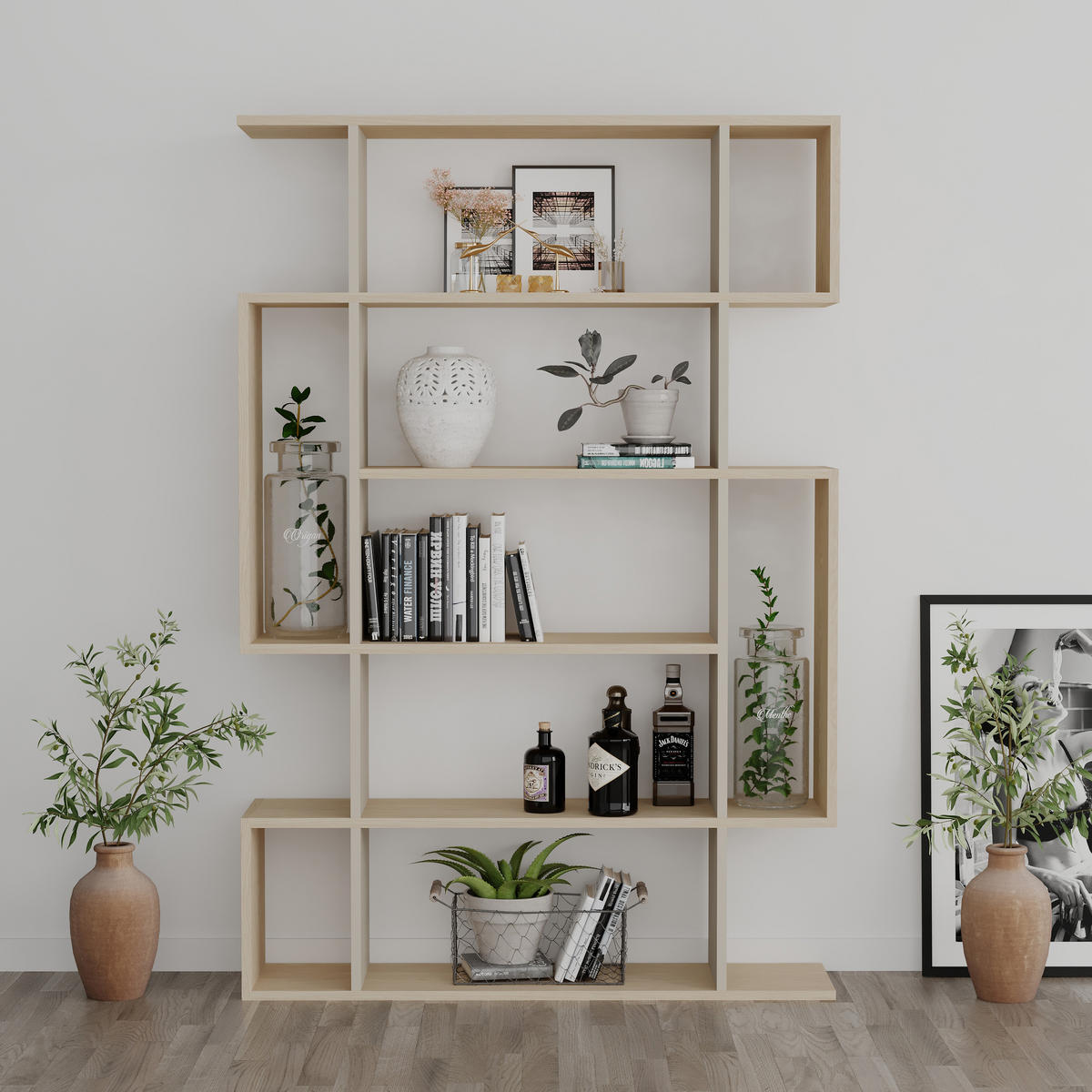 BÜCHERREGAL Mito Helle Eiche Sandstein 108,5/25,5/161 cm - Multicolor, Holzwerkstoff (108.6/160.8/25.3cm) - Decortie