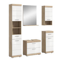 BADKOMBINATION 5tlg. Lambada Bad in Sonoma Eiche hell und weiß hochglanz B/H/T: 164x191x34 cm - Sonoma Eiche, Holz (164/191/37cm)