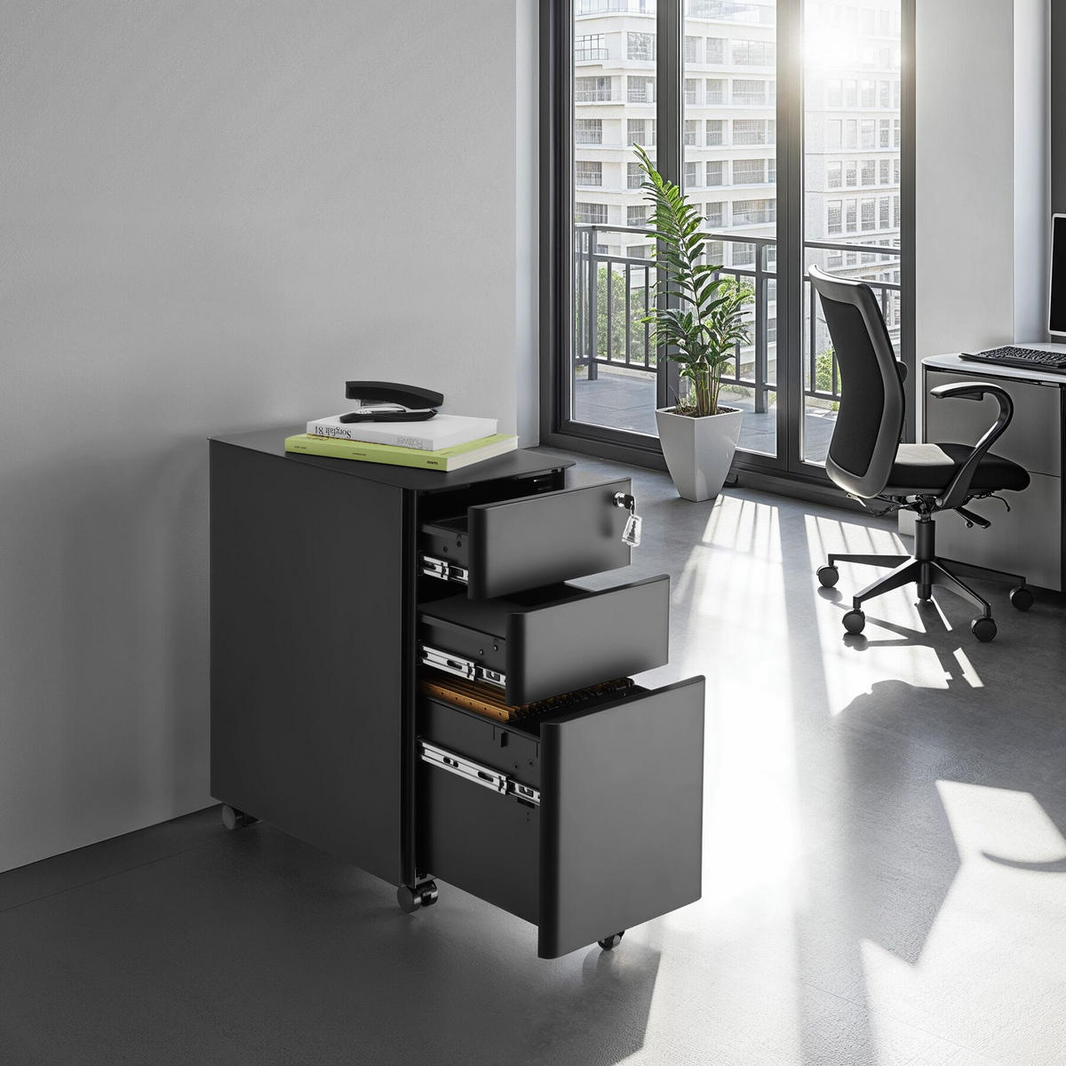 AKTENROLLSCHRANK Parvus,30 x 50 x 59,5 cm,schwarz - Schwarz, Textil (30/59.5/50cm) - tectake