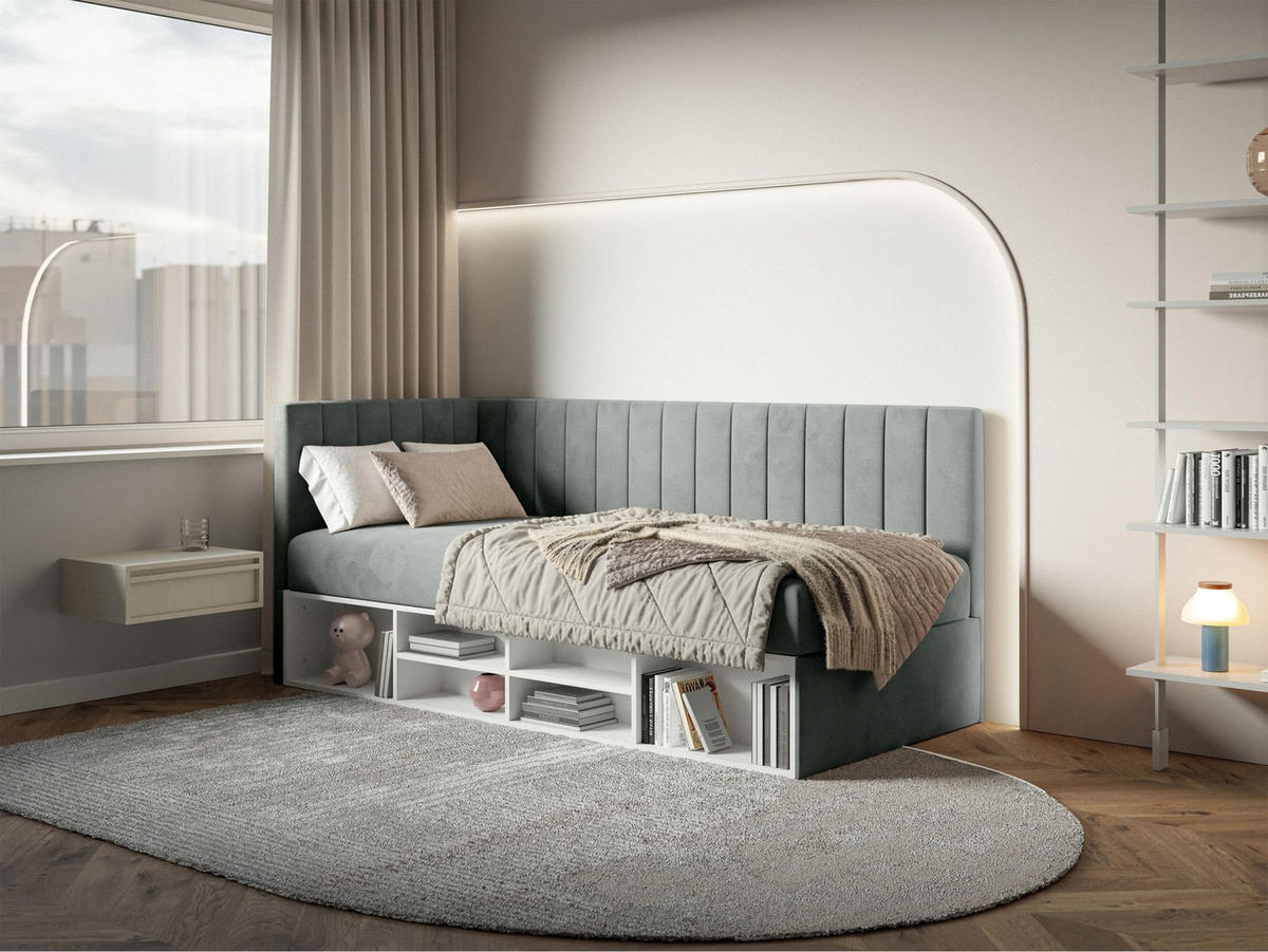JUGENDBETT Ventrio Grau Easy-Clean-Samtbezug 90x200 cm - Grau, Holz/Textil (90/200cm) - Selsey