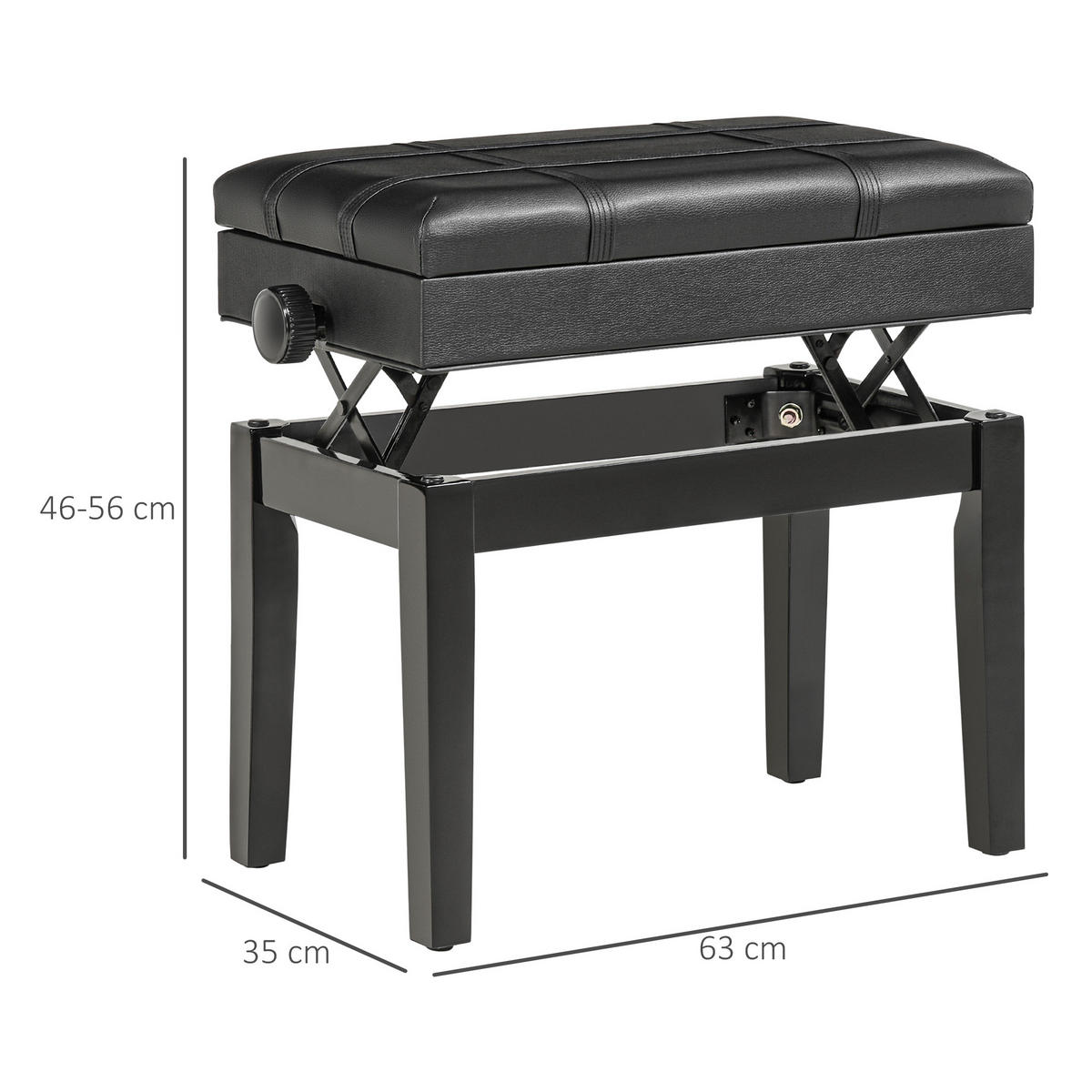 KLAVIERBANK, Klavierhocker, Schwarz - Schwarz, Holz (35/56/63cm) - HOMCOM