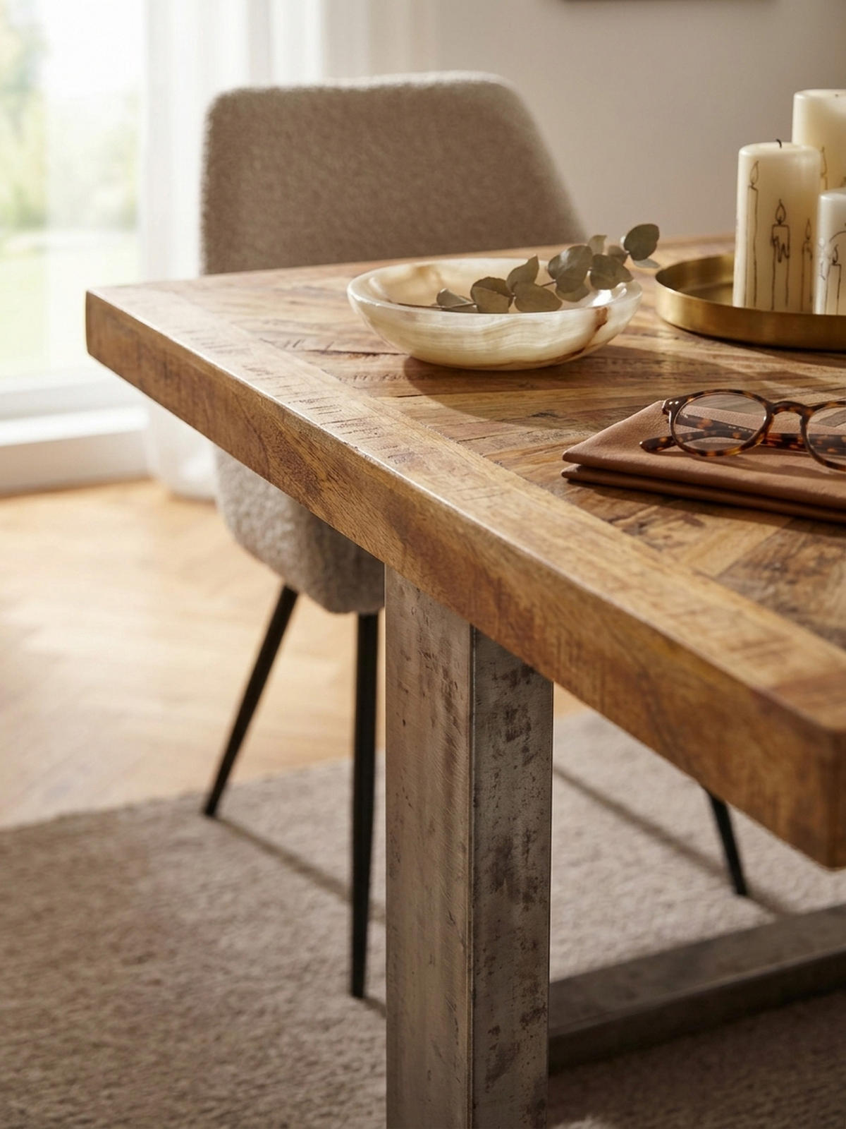 ESSTISCH Massivholz Edelstahlbeine Rustikal, Braun 180x90x76 cm - Anthrazit/Braun, Holz/Metall (90/180/76cm) - KADIMA DESIGN