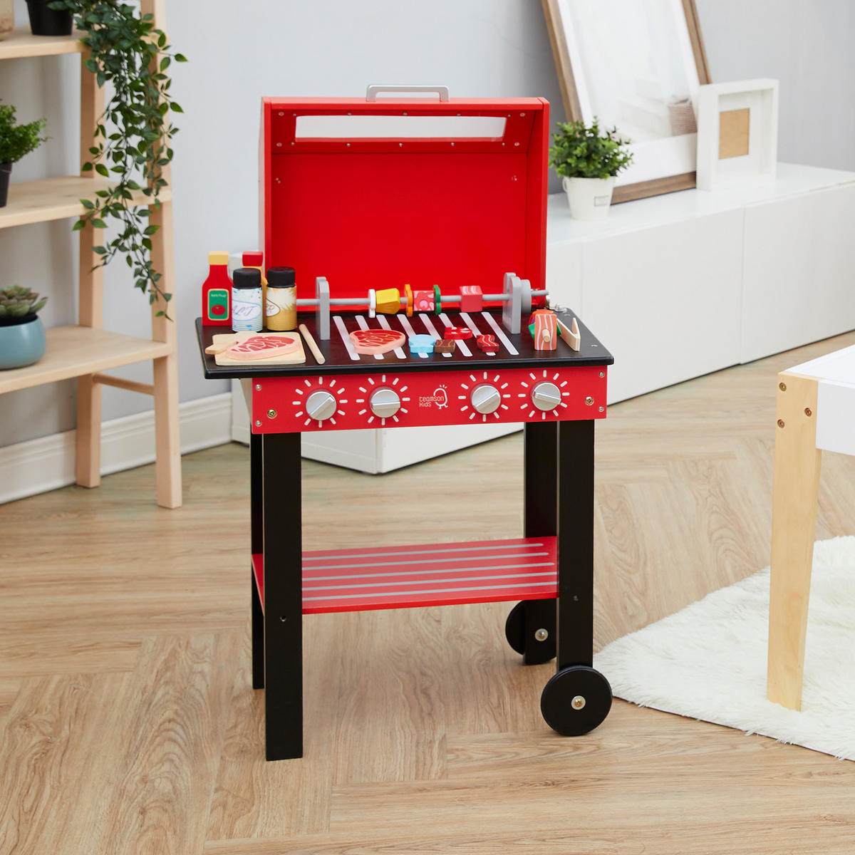 SPIELSET BBQ Grill Spielzeug, Rot, 70cm - Rot, Holz (54.6/33/70.2cm) - Teamson Kids