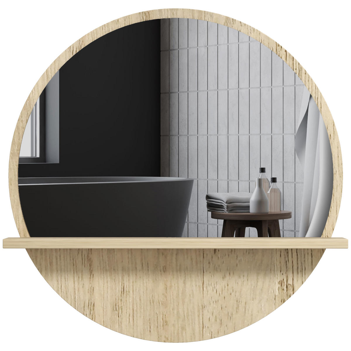 BADEZIMMERSPIEGEL DE-15148 Ø 45 cm mit Ablage - Naturfarben, Glas (45/10/45cm) - ComfortXL