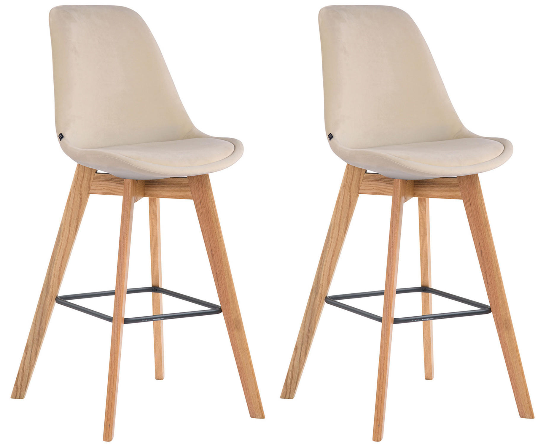 BARHOCKER Medoc, 2er Set, Gestell Natura, Samt Creme - Creme/Naturfarben, Holz/Textil (48/100/56cm) - TPFLiving
