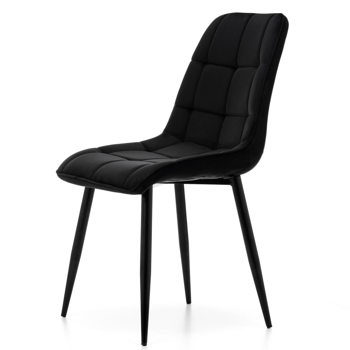 STUHL CHIC gespolsterter mit Steppung - schwarz - Samt Velours - Schwarz, Metall (50/88/47cm) - NEW HOME