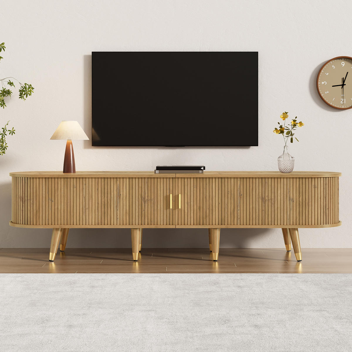 TV-SCHRANK Schiebetüren Lowboard modern Stauraum Design - Naturfarben, Holzwerkstoff (38/45/175cm) - FLIEKS
