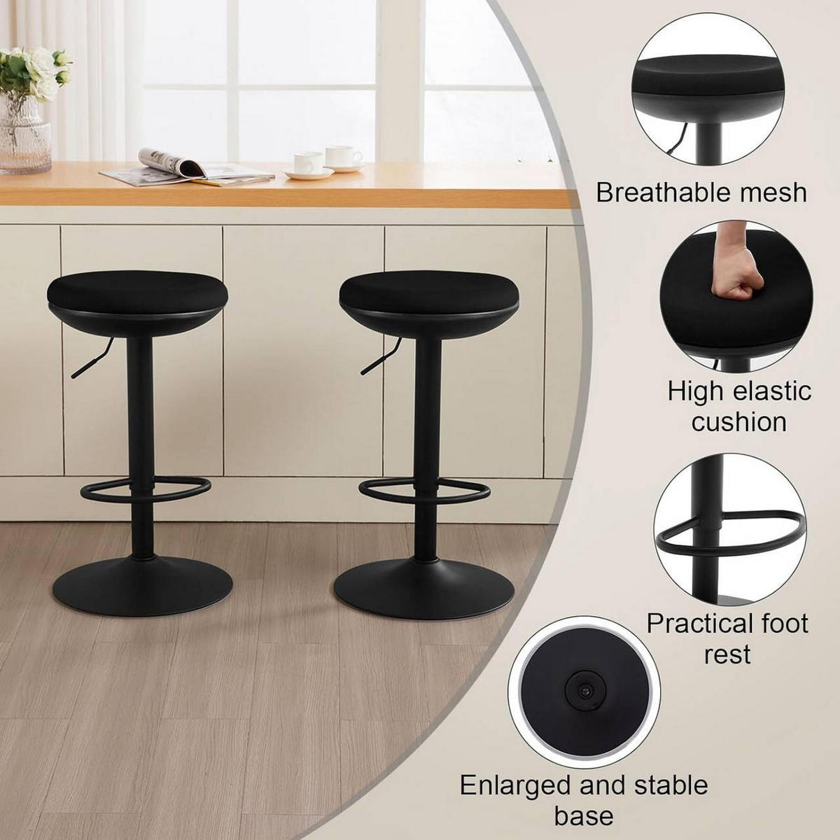 BARHOCKER, Metallgestell, Netzgewebe, Schwarz - Schwarz, Textil/Metall (41/64/41cm) - Woltu