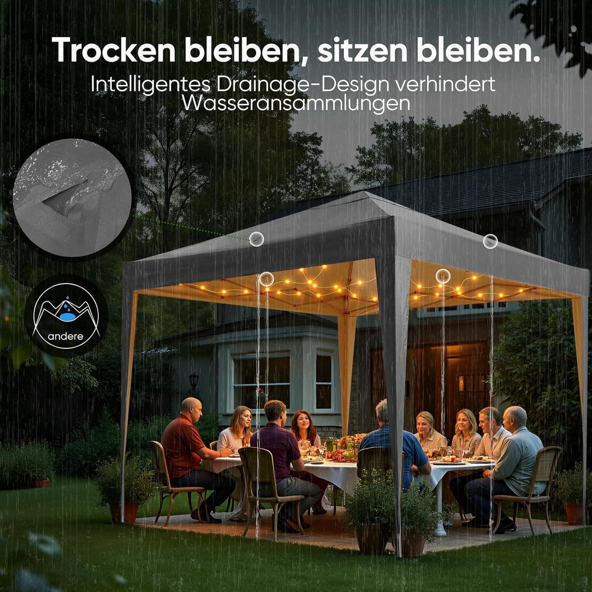FALTPAVILLON 3 x 3 m wasserdicht Grau - Grau, Textil (300/265/300cm)