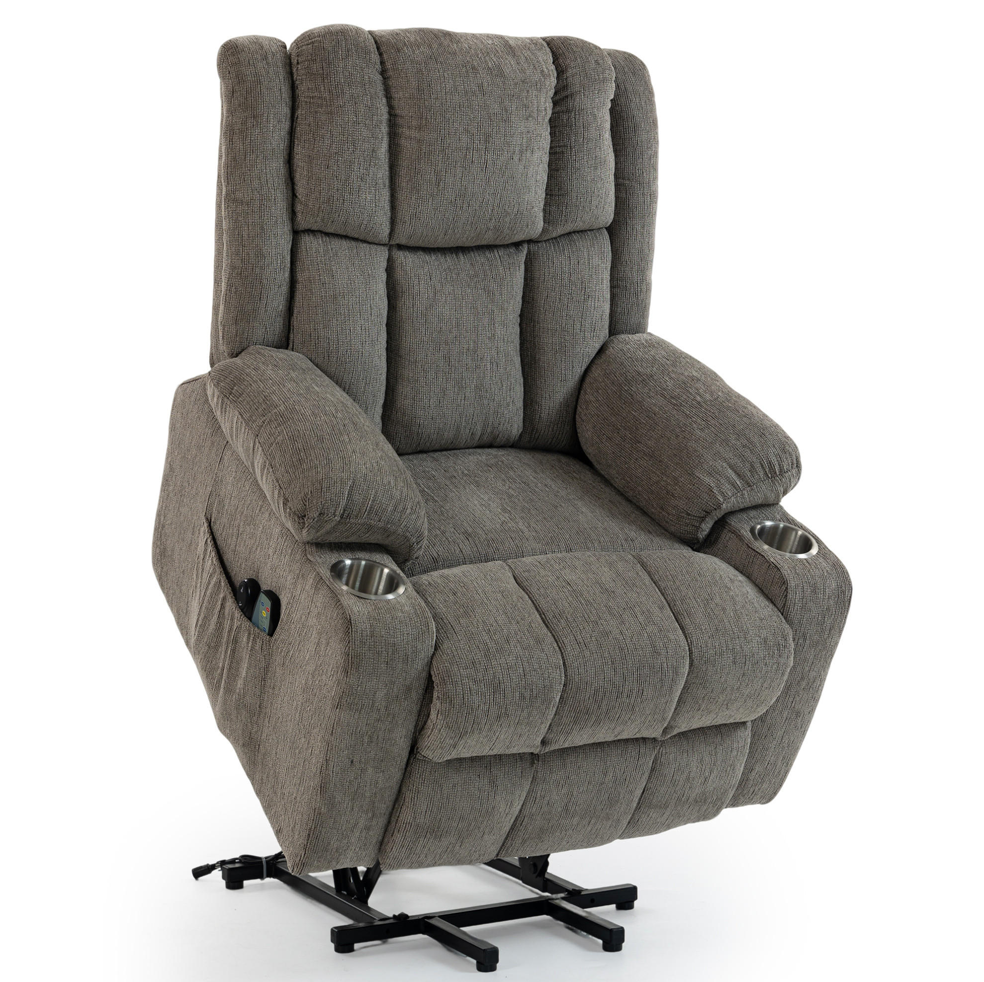 RELAXSESSEL 91/84/106 cm hellbraun aus Samt mit Aufstehhilfe Massage- und Wärmefunktion - Hellbraun, Textil (84/106/91cm) - OKWISH