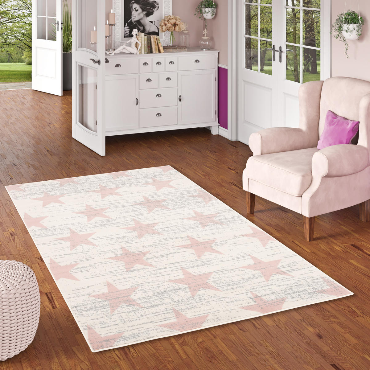 DESIGNER TEPPICH CANVAS STERNE - Rosa, Textil (80/150cm) - Pergamon
