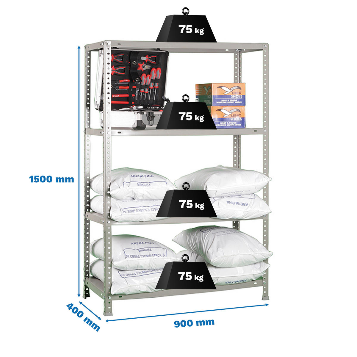 SCHRAUBREGAL PANDA MID | HxBxT 150x90x40cm | Fachlast 75kg | Grau - Grau, Metall (90/150/40cm) - PROREGAL