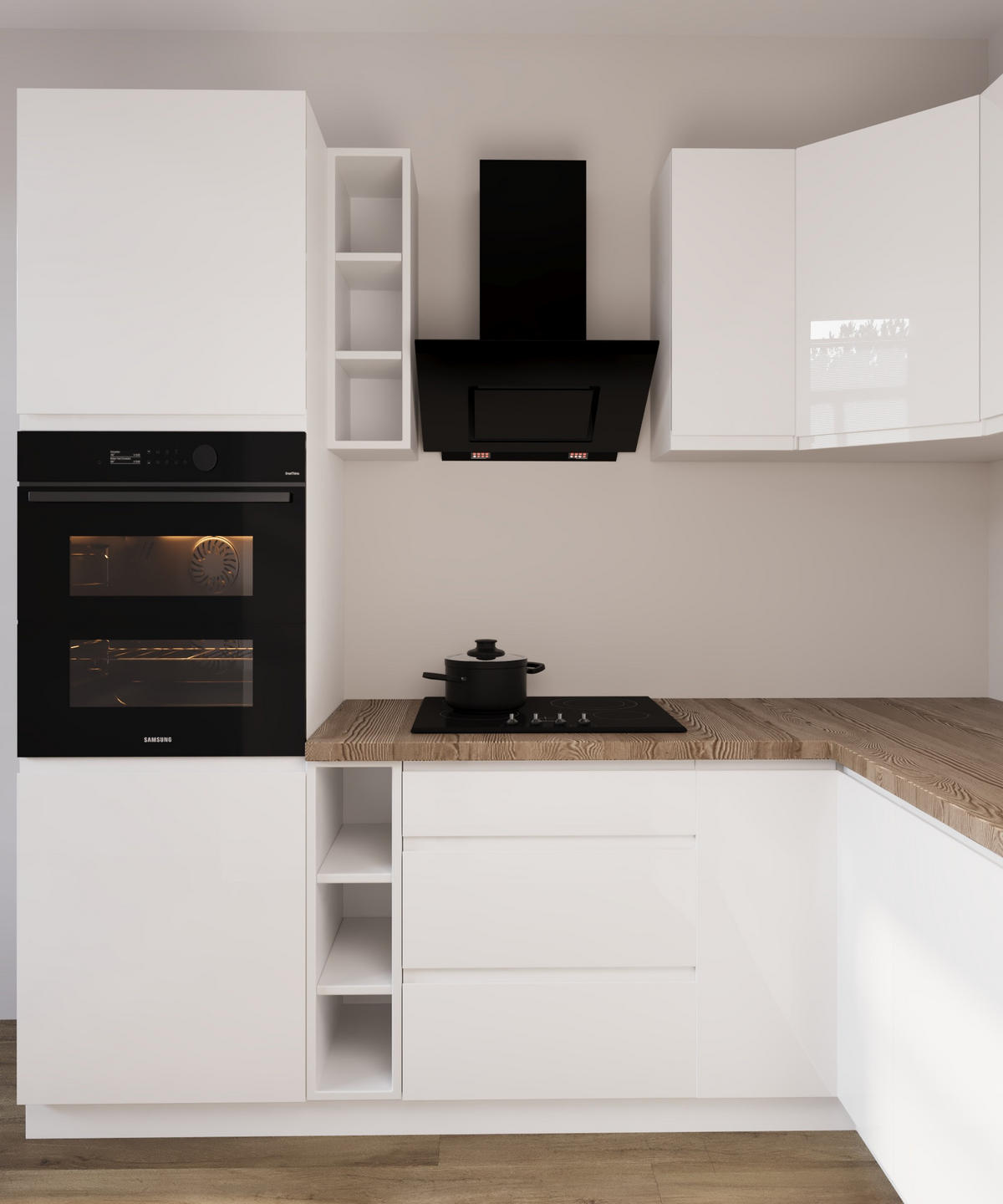 ECKKÜCHE 230 x 320 × 230 cm- Aspen K102-M780 - in Weiß /Hochglanz - Weiß, Holz/Holzwerkstoff (320/212/230cm)