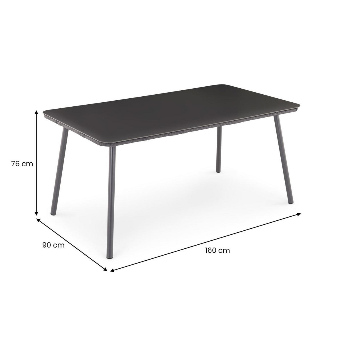 GARTENTISCH VOLONTE - Grau, Glas/Metall (90/160/75cm) - IDIMEX