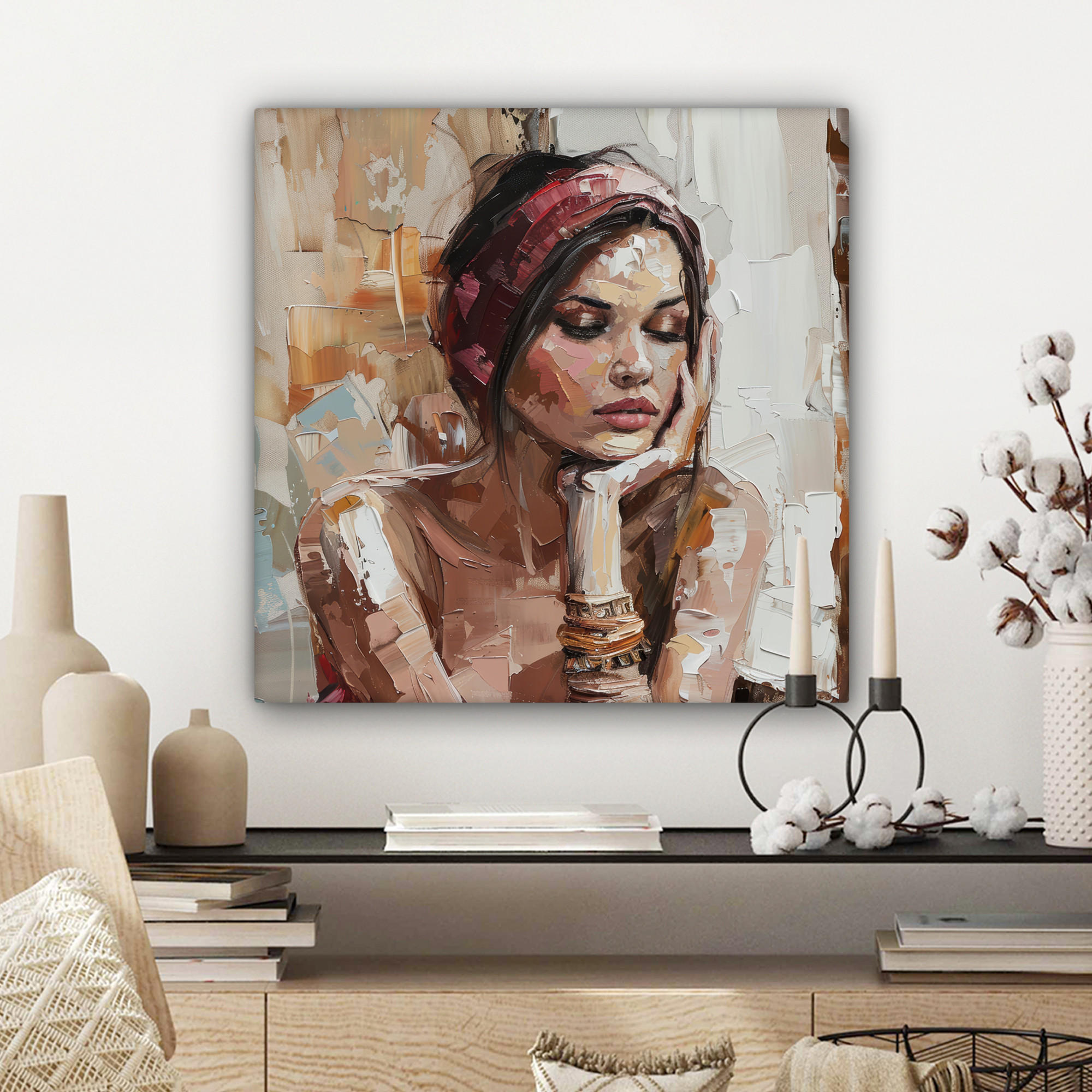 LEINWANDBILD Frau - Lackierung - Porträt - Modern 50x50 cm - Altrosa, Textil (50/50cm) - MuchoWow