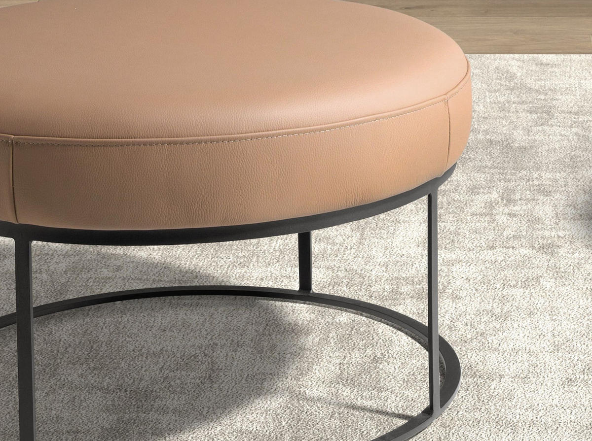 HOCKERBANK Braune Lederbank Ø77/46cm - Taupe/Schwarz, Leder/Fell (77/46/77cm) - ANGEL CERDA