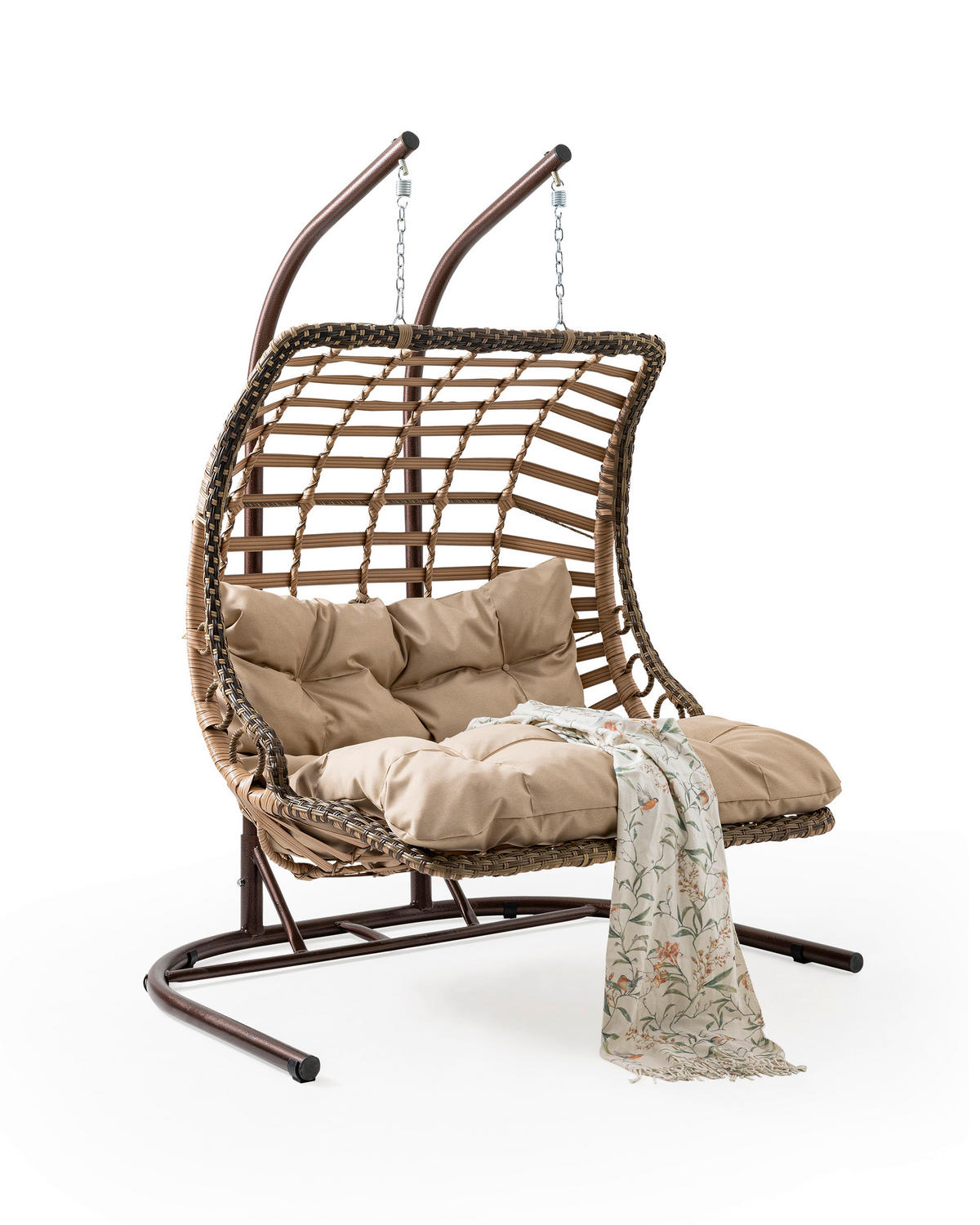 HÄNGESESSEL mit Gestell Gartenschaukel Rattan Hängeschaukel Hellbraun - Hellbraun, Metall (172/120/212cm) - Gowoll