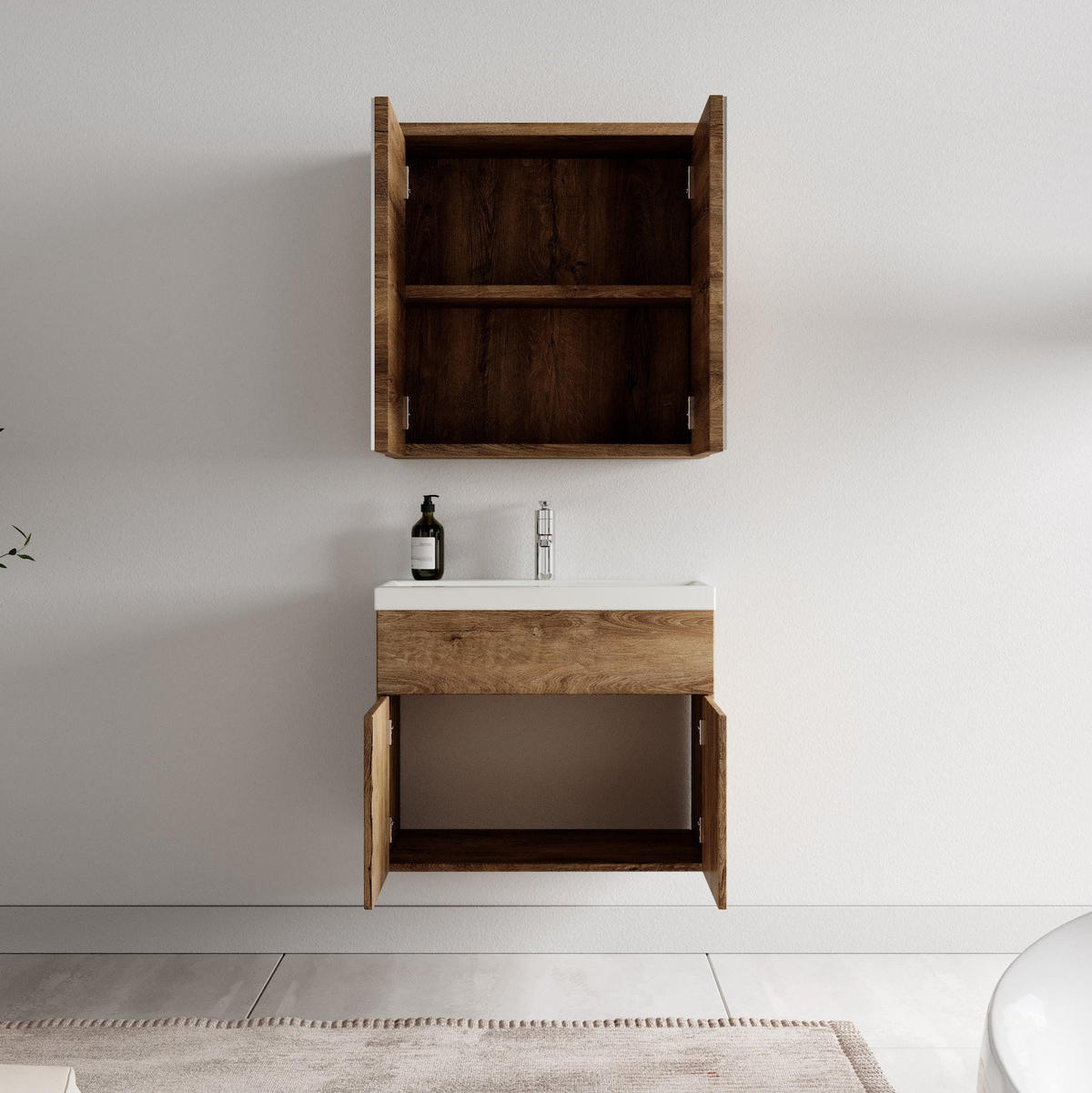 BADMÖBEL-SET Montreal 3 Teile Braun Eiche - 60 x 35 x 51 cm - Eichefarben/Braun, Holz (60/53/35cm) - Badplaats