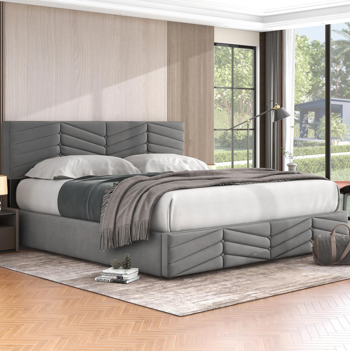 POLSTERBETT mit Bettkasten 180x200 cm Samt Grau - Grau, Metall (180/200cm) - Meubliv