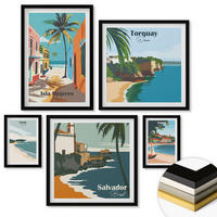 WANDBILDER 5er-Set - 50x50 cm & 20x30 cm & 40x60 cm Schwarzer Rahmen - Retro-Ansichten von Städten auf der ganzen Welt - Schwarz, Kunststoff (40/60cm) - ArtPrintCave