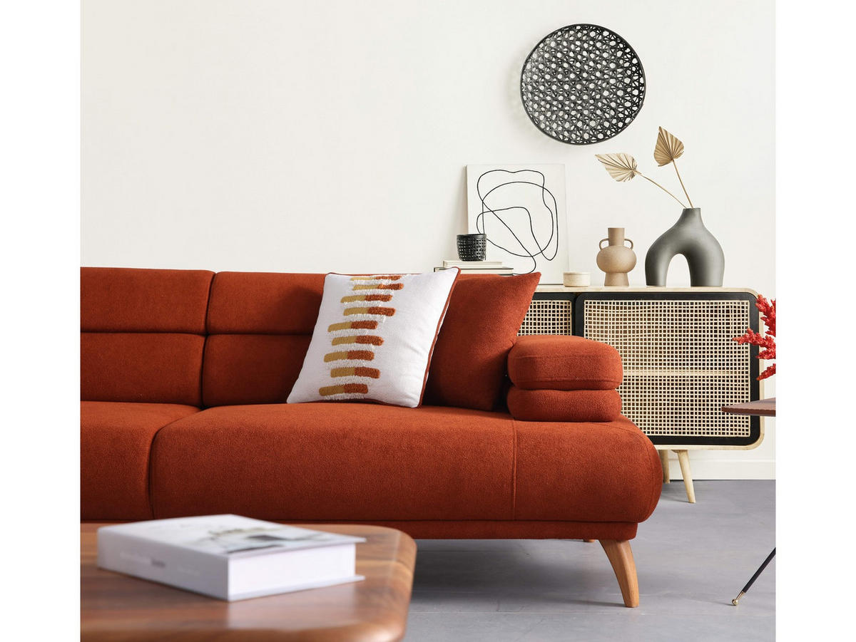 3 Sitzer SOFA Sevda Bouclé Terracotta - Terracotta, Holz/Textil (240/80/103cm)