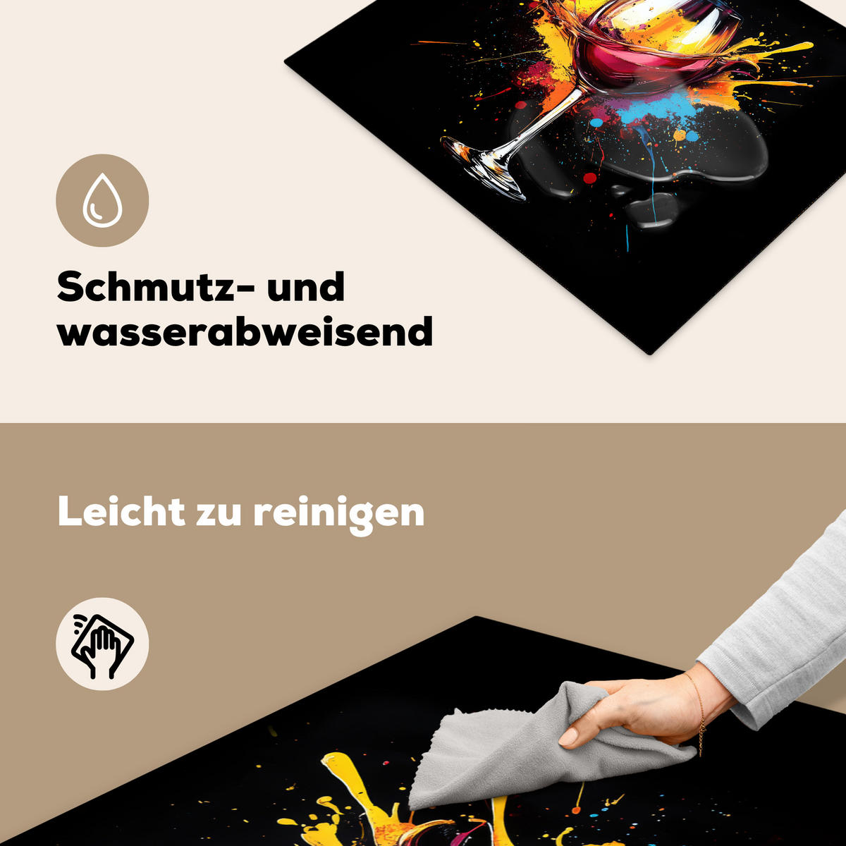 HERDABDECKPLATTE Wein - Glas - Graffiti - Getränk - Rot - Farbe 65x52 cm - Weinrot, Kunststoff (65/52/0.2cm) - MuchoWow