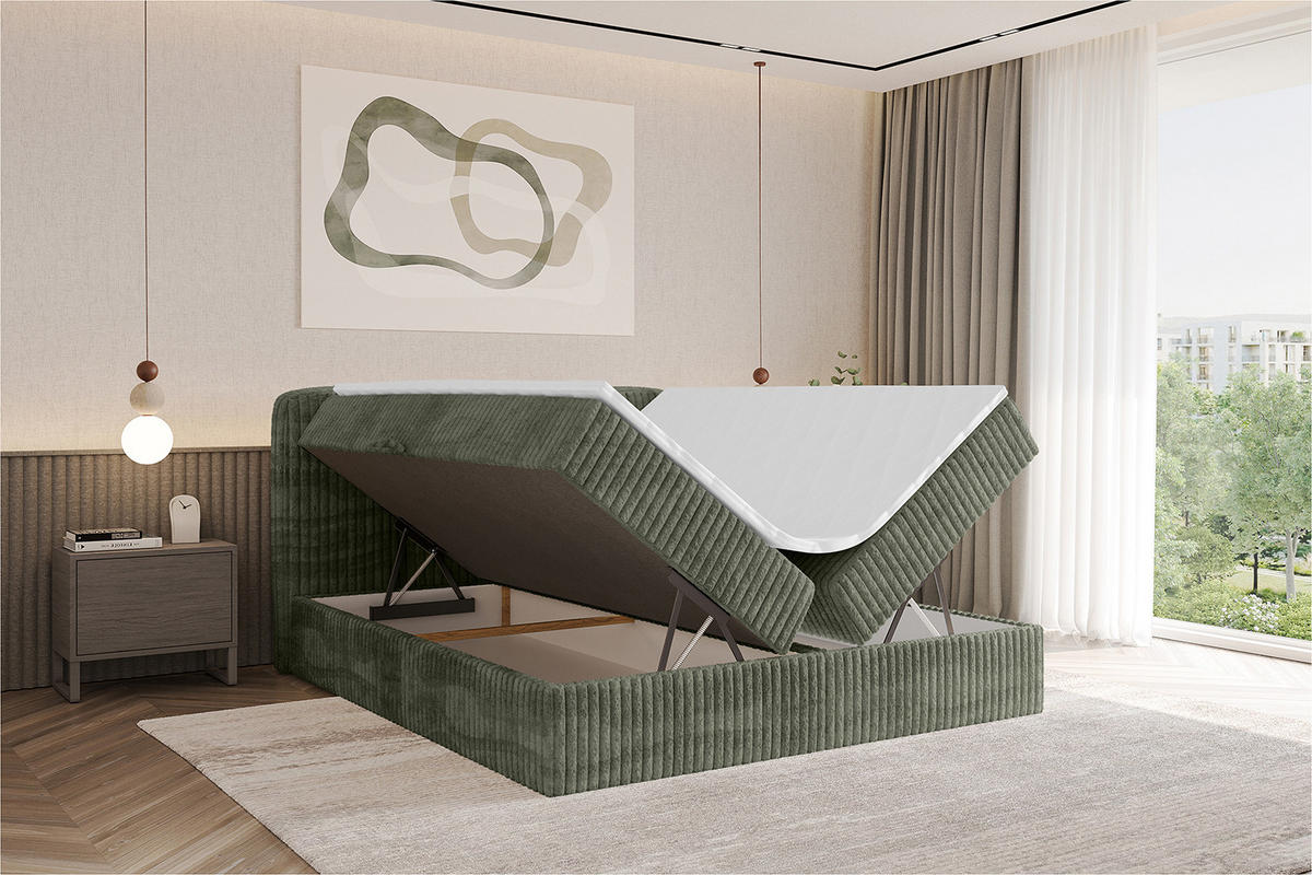 BOXBETT mit Matratze H4 - NINA - 160x200 cm - Olive - Olivgrün, Holzwerkstoff (160/200cm) - ALTDECOR
