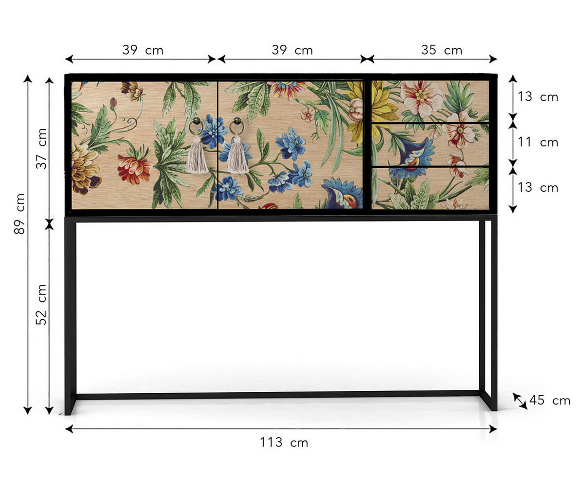 KONSOLE aus MDF mit 2 Türen und 3 Schubladen, florales Muster AMAZONIA - Multicolor, Holzwerkstoff (113/45/88cm) - RNT By Really Nice Things